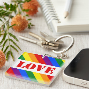 LGBTQ+ Rainbow square Flag Love for Pride Month - Key Ring