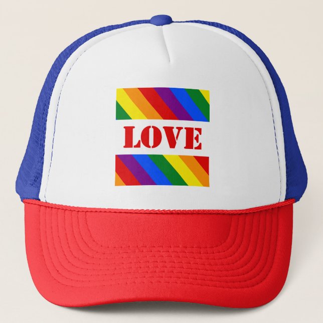 LGBTQ+ Rainbow square Flag Love for Pride Month -  Trucker Hat (Front)