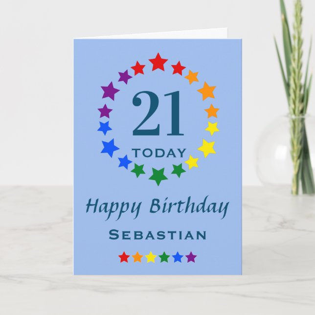 LGBTQ Rainbow Stars - 21 Today or Any Age Birthday Card (Front)