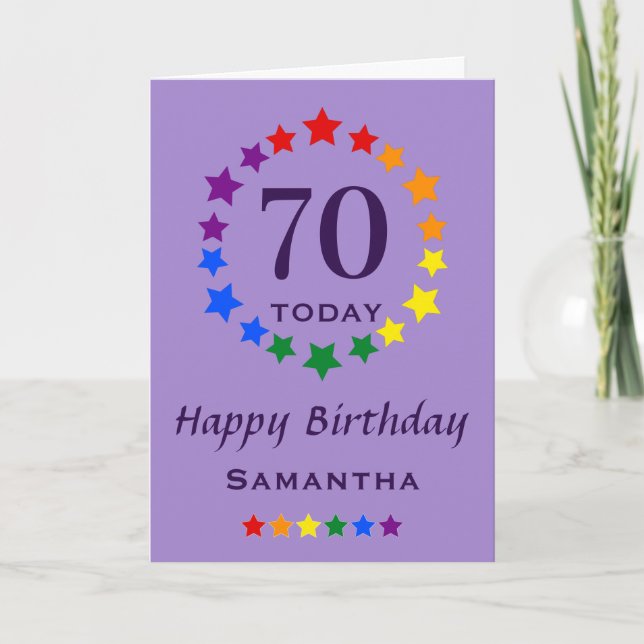 LGBTQ Rainbow Stars - 70 Today or Any Age Birthday Card (Front)