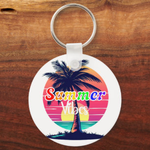 LGBTQ Rainbow Summer Vibes Retro Sunset Key Ring