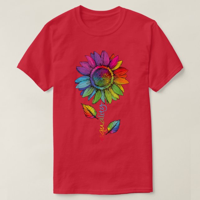 LGBTQ Rainbow Sunflower Flower Gay Pride Equality  T-Shirt (Design Front)
