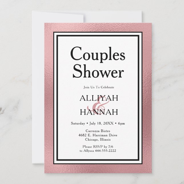 LGBTQ Rose Gold Modern Couples Shower Invitation (Front)