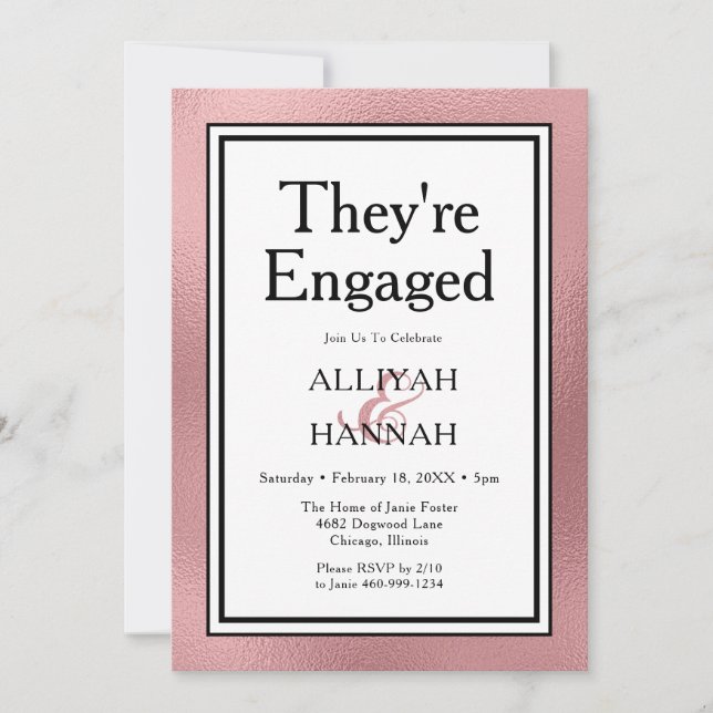 LGBTQ Rose Gold Modern They're Engaged Invitation (Front)