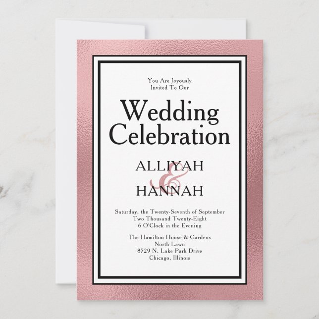 LGBTQ Rose Gold Modern Wedding Celebration Invitation (Front)