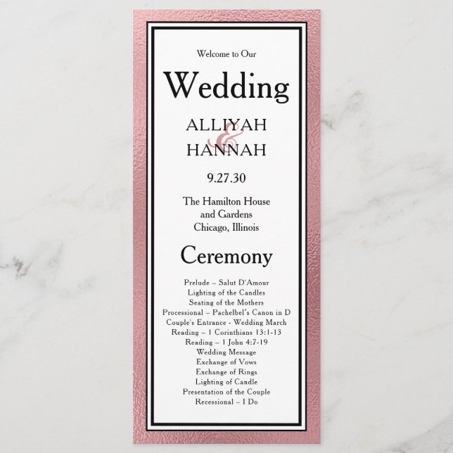 LGBTQ Rose Gold Modern Wedding Program Programme (Front)