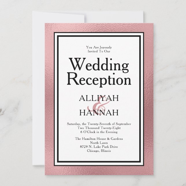 LGBTQ Rose Gold Modern Wedding Reception Invitation (Front)