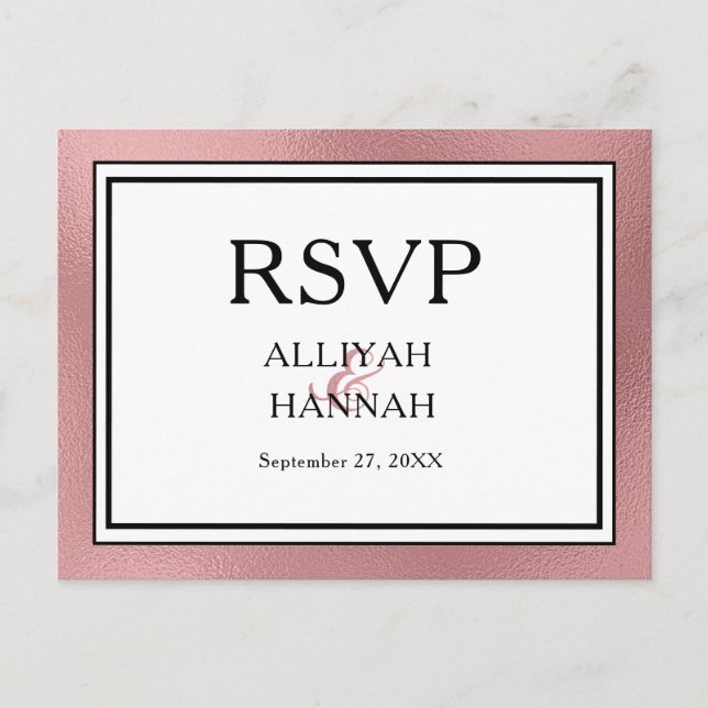 LGBTQ Rose Gold Modern Wedding RSVP Postcard (Front)