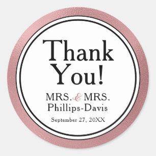 LGBTQ Rose Gold Modern Wedding Thank You Classic R Round Sticker