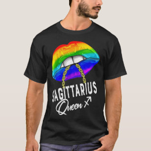 LGBTQ Sagittarius Queen Lips Zodiac Rainbow Gay Pr T-Shirt