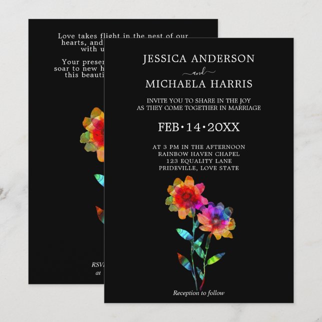 🌈 LGBTQ Soaring Together  Petals & Pride  Invitation (Front/Back)