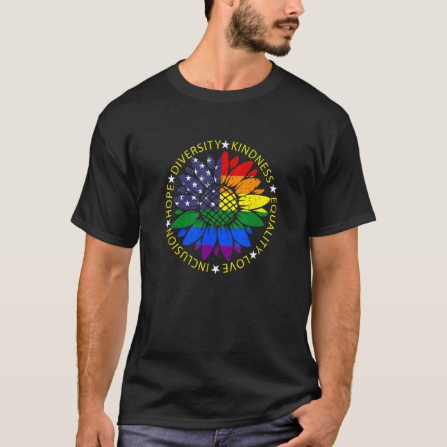 LGBTQ Sunflower USA Pride Rainbow Flag Patriotic A T-Shirt (Front)