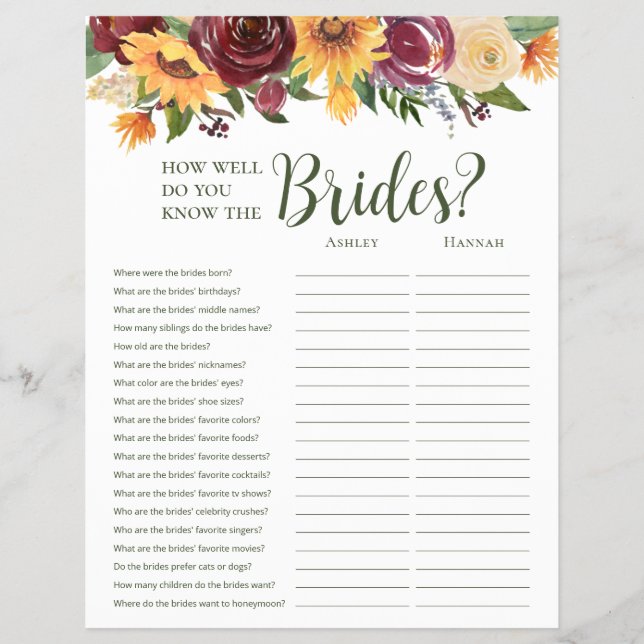 LGBTQ Sunflowers Bridal Shower Games Flyer (Front)