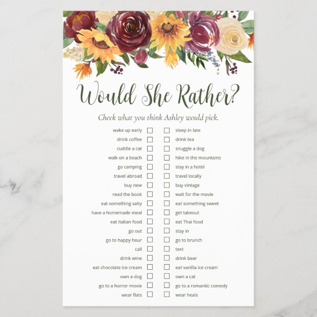 LGBTQ Sunflowers Floral Bridal Shower Games Flyer (Front)
