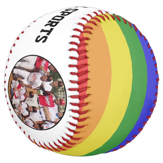 LGBTQ Team Photo and Logo Rainbow Softball (Angled)
