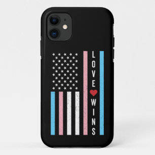 LGBTQ Transgender Pride Love Wins US American Flag iPhone 11 Case