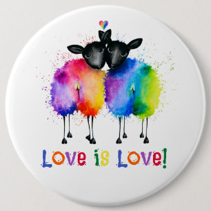 LGBTQ Two Rainbow Sheep Love Is Love  6 Cm Round Badge