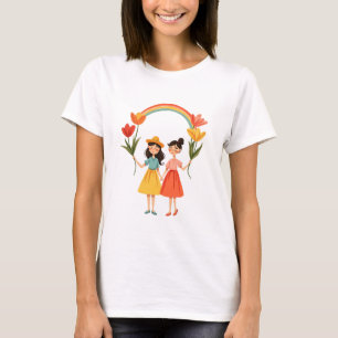 LGBTQ two women holding a tulip with rainbow loop T-Shirt