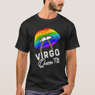LGBTQ Virgo Queen Lips Zodiac Rainbow Gay Pride Fl T-Shirt