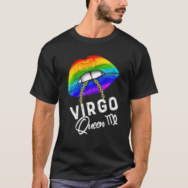 LGBTQ Virgo Queen Lips Zodiac Rainbow Gay Pride Fl T-Shirt (Front)