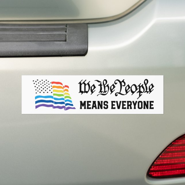 LGBTQ We The People Means Everyone Pride Flag Bumper Sticker (On Car)