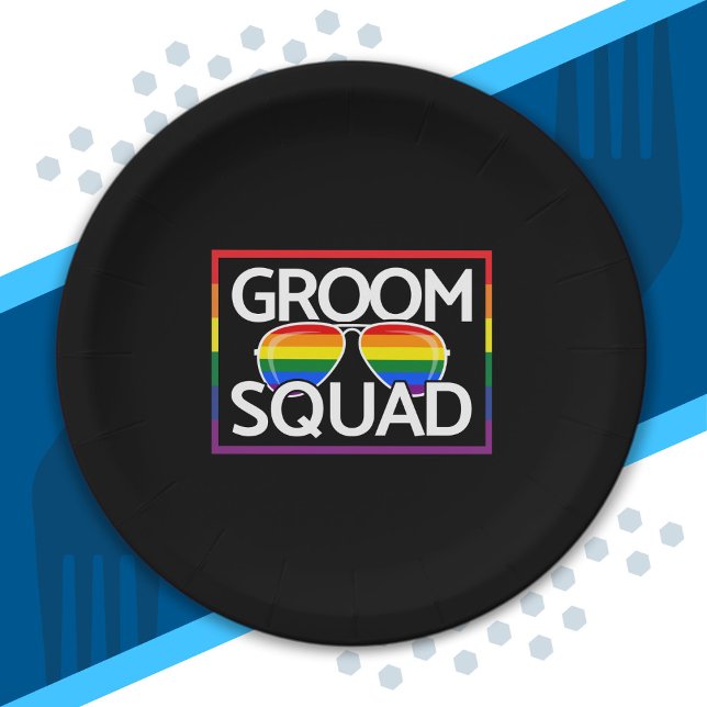 LGBTQ Wedding Gay Pride Matching Groomsmen Squad Paper Plate (Creator Uploaded)