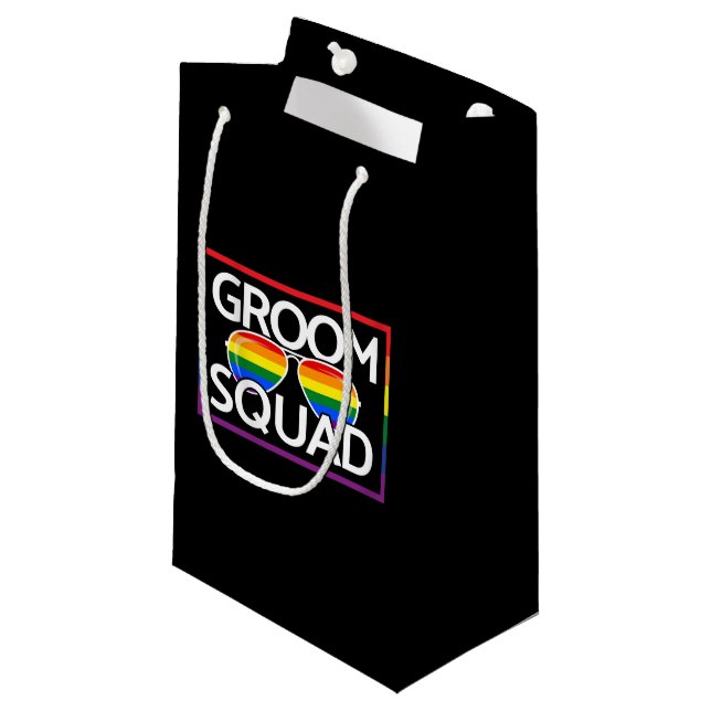 LGBTQ Wedding Gay Pride Matching Groomsmen Squad Small Gift Bag (Front Angled)
