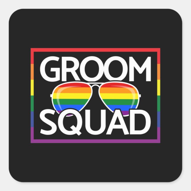 LGBTQ Wedding Gay Pride Matching Groomsmen Squad Square Sticker (Front)