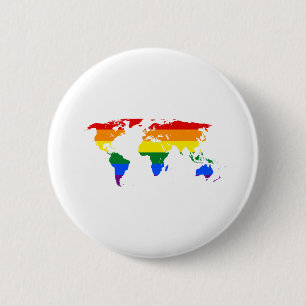 LGBTQ World Map Rainbow 6 Cm Round Badge