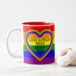 LGBTQAI Gay Pride Flag with Text & Photo Two-Tone Coffee Mug