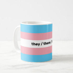 LGBTQI+ Transgender Pride Flag with pronouns Coffee Mug