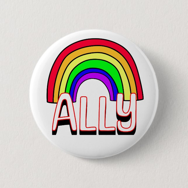 LGBTQIA+ Ally | Cute Rainbow and Heart Pride  6 Cm Round Badge (Front)