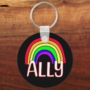 LGBTQIA+ Ally   Cute Rainbow and Heart Pride  Key Ring