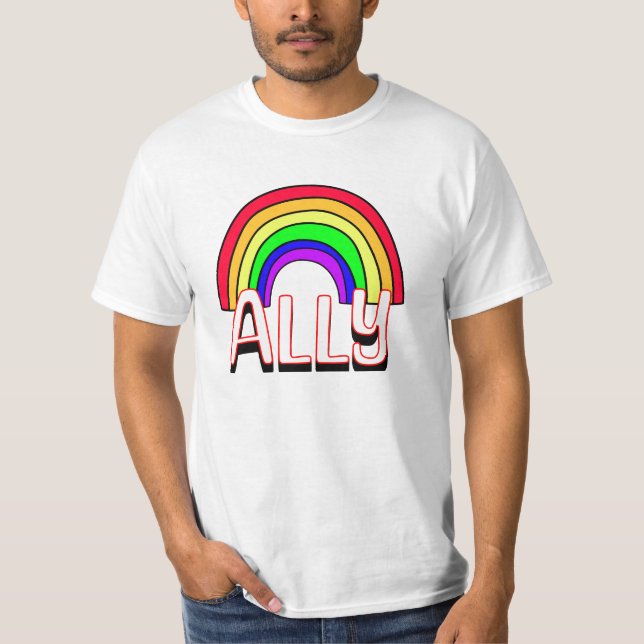 LGBTQIA+ Ally | Cute Rainbow and Heart Pride  T-Shirt (Front)