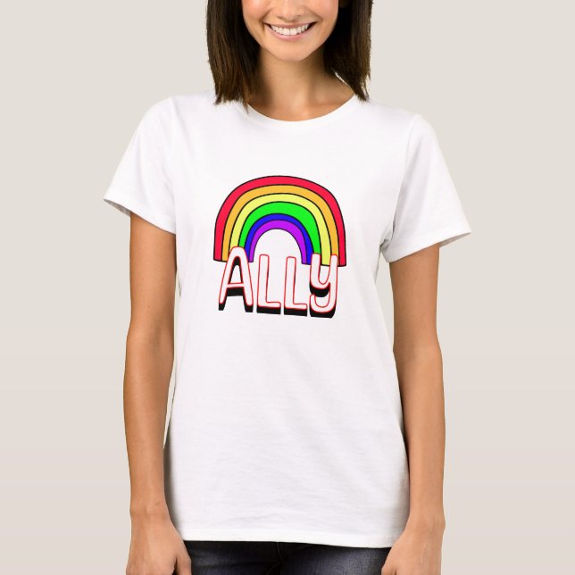 LGBTQIA+ Ally | Cute Rainbow and Heart Pride  T-Shirt (Front)