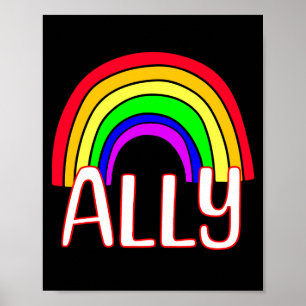 Lgbtqia Ally Cute Rainbow And Heart Pride T Shirt Poster