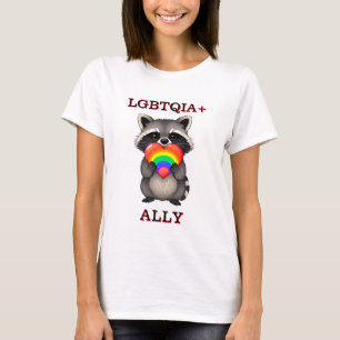 LGBTQIA+ Ally Raccoon with Rainbow Heart T-Shirt