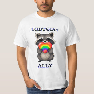 LGBTQIA+ Ally   Racoon with Rainbow Heart T-Shirt