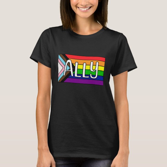 LGBTQIA+ Ally | Rainbow Flag T-Shirt (Front)
