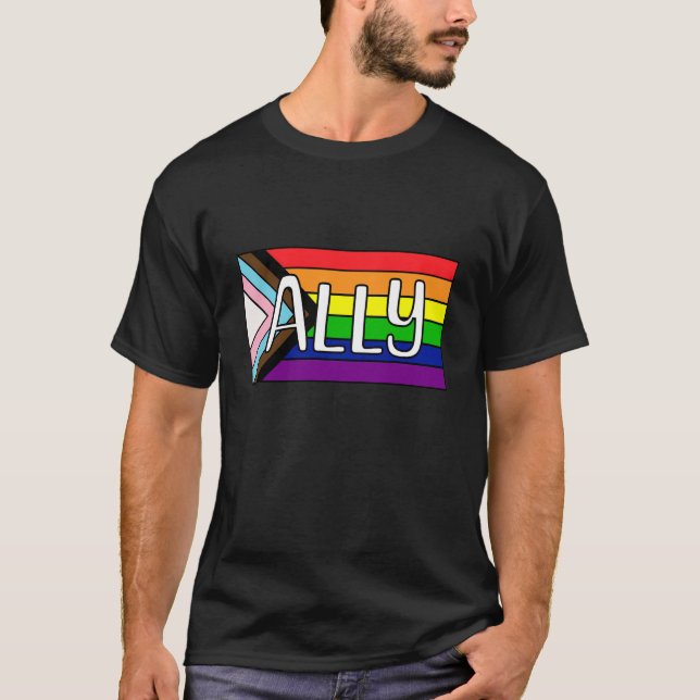 LGBTQIA+ Ally | Rainbow Flag T-Shirt (Front)