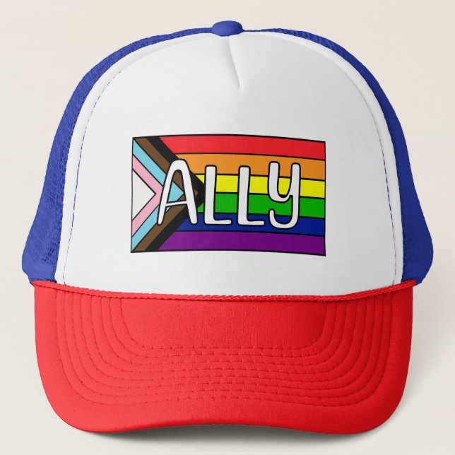 LGBTQIA+ Ally | Rainbow Flag Trucker Hat (Front)