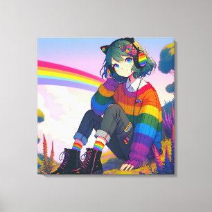 LGBTQIA+ Anime Girl Lesbian Pride  Canvas Print