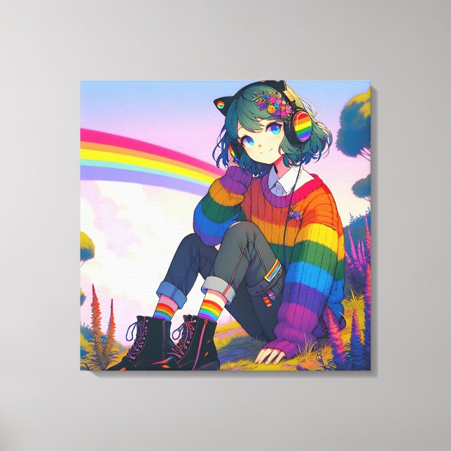 LGBTQIA+ Anime Girl Lesbian Pride  Canvas Print (Front)