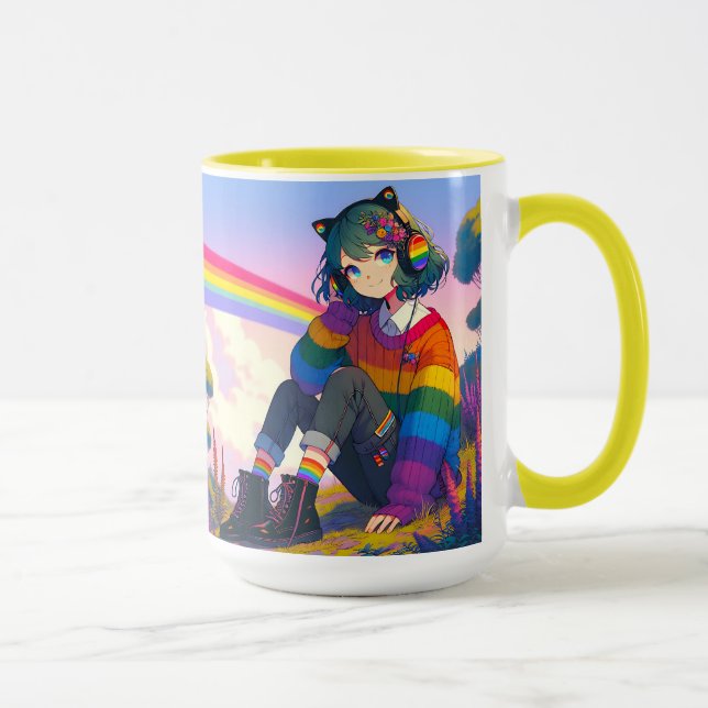 LGBTQIA+ Anime Girl Lesbian Pride Personalised Mug (Right)