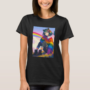 LGBTQIA+ Anime Girl Lesbian Pride  T-Shirt