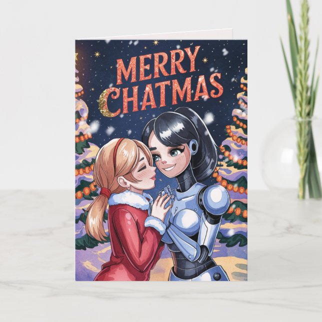 LGBTQIA Chatbot Love Female Ai Christmas Holiday Card (Front)
