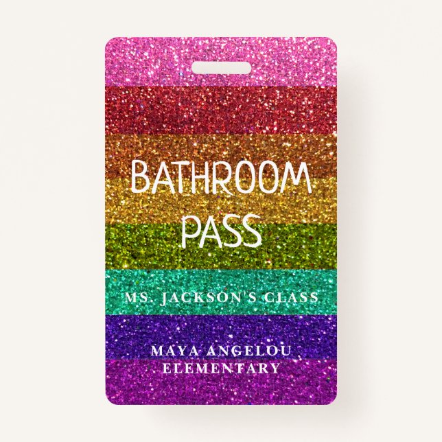 LGBTQIA Glitter Back To School Bathroom Hall Pass ID Badge (Back)