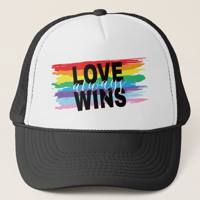 LGBTQIA Love always Wins, Pride, Rainbow Trucker Hat (Front)