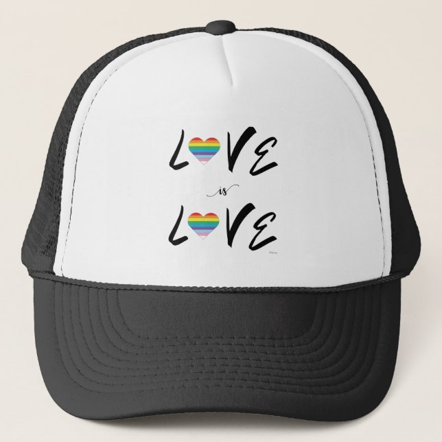 LGBTQIA Love is LLOVE, Pride, Rainbow Heart Trucker Hat (Front)