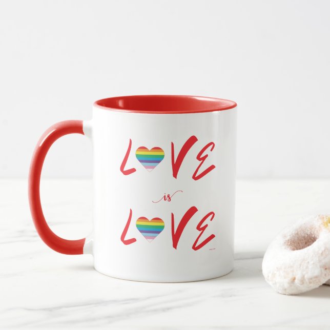 LGBTQIA LOVE is LOVE Rainbow Heart Pride Flag Mug (With Donut)